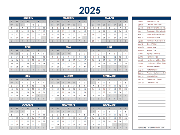 2025 Printable Calendar Malaysia Alma O Madsen