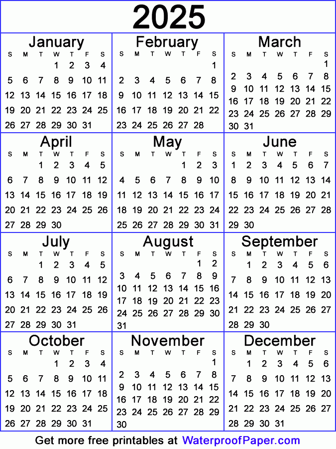 2025 Printable Calendar One Page Free Alfred S Bech