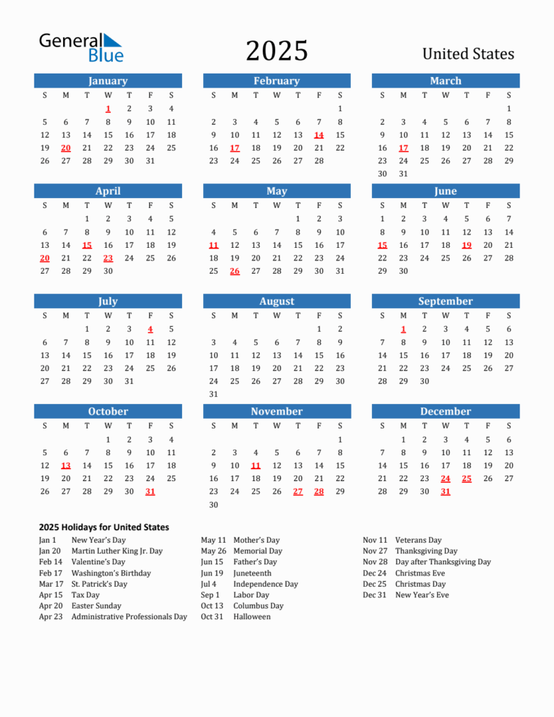 2025 Printable Calendar One Page With Holidays Calendar 2025 