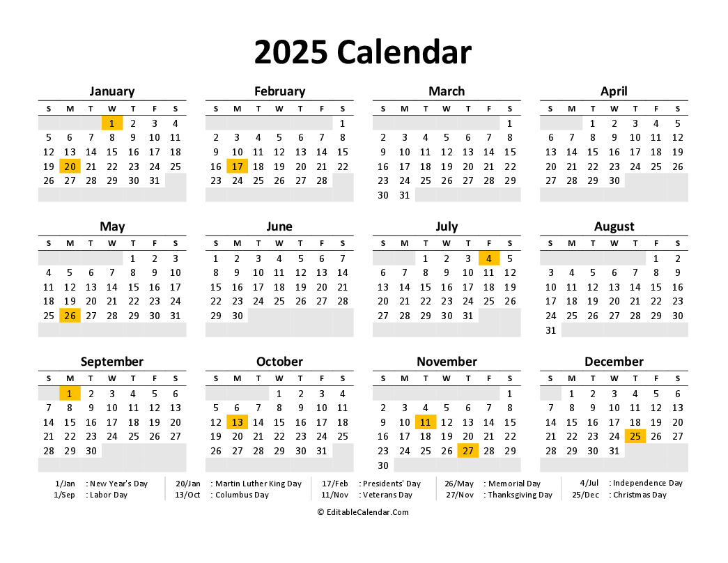 2025 Printable Calendar With Holidays Free Download Misu Flint