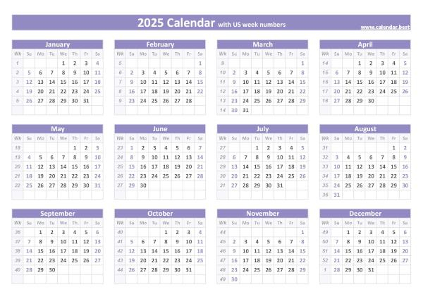 2025 Printable Calendar With Week Numbers And Holidays