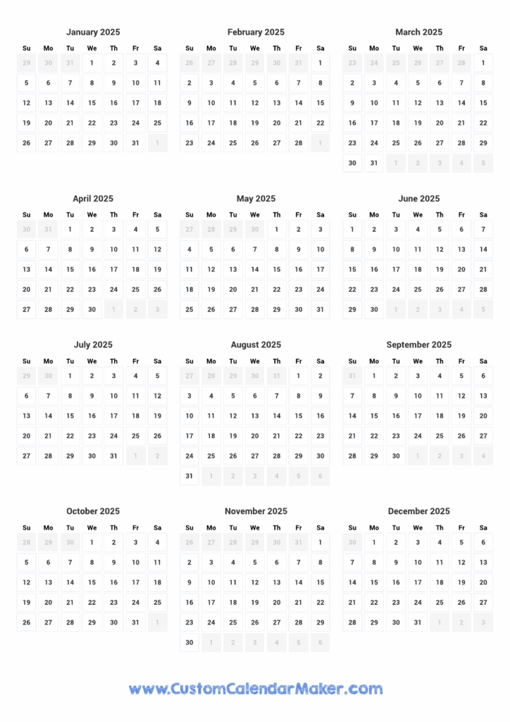 2025 Printable Editable Calendar Phoenix Rose