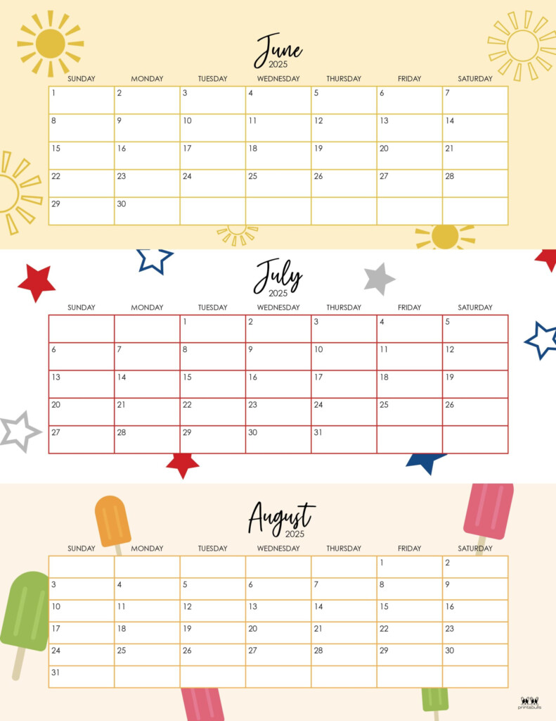 2025 Summer Calendars 27 FREE Printables PrintaBulk