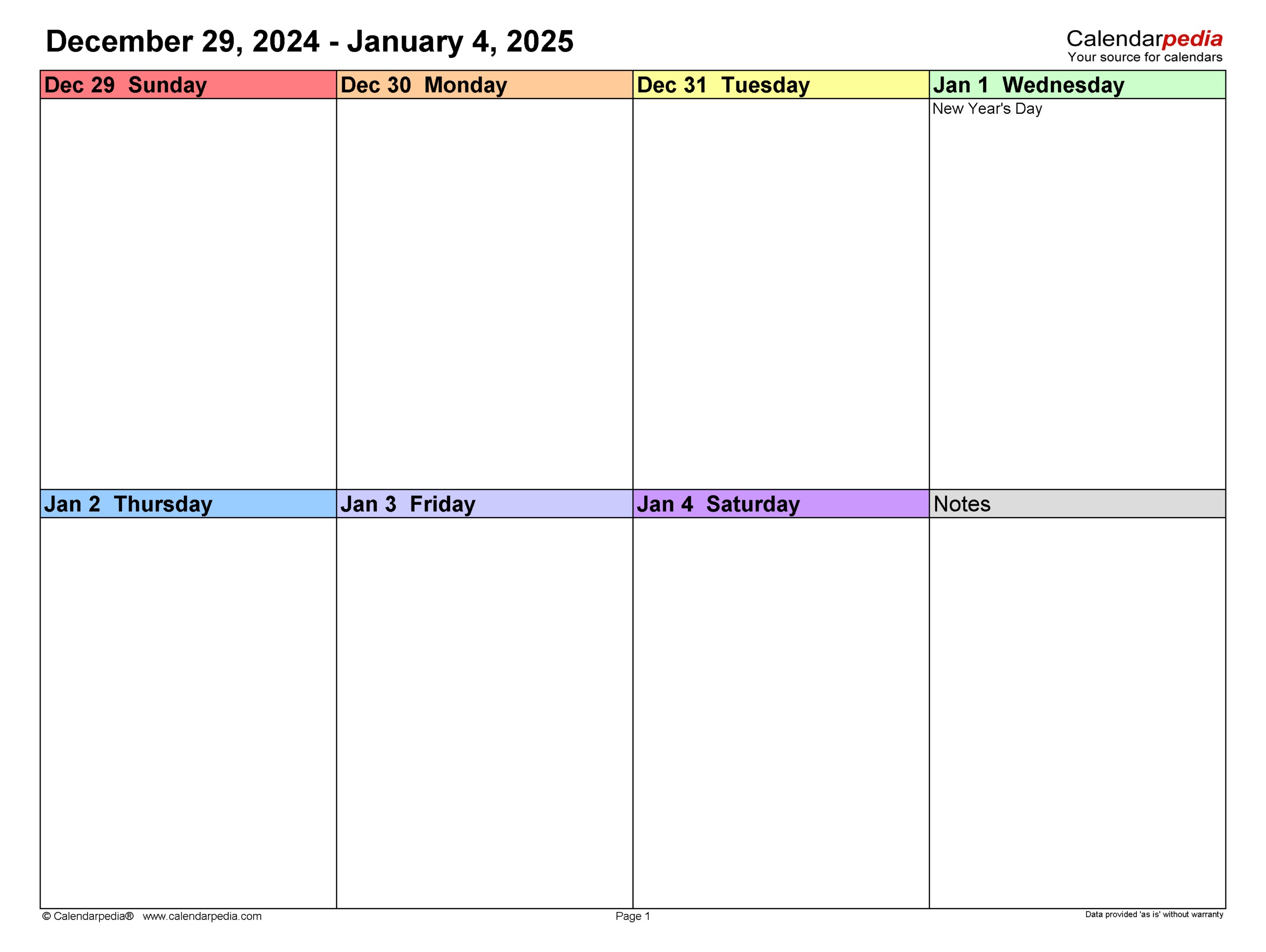 2025 Weekly Calendar Printable Free Pdf One Page Print Sammie T Irwin