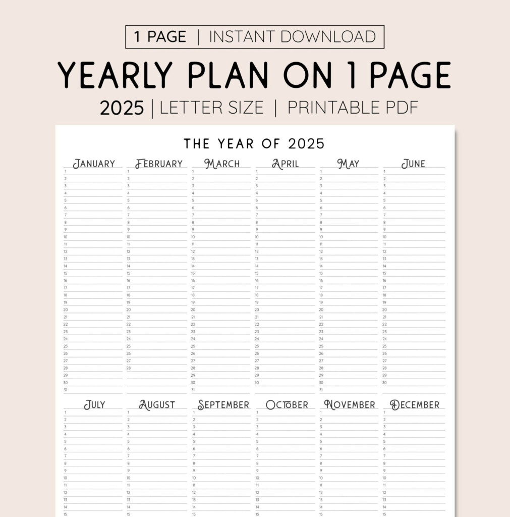 2025 Year At A Glance Calendar Free Printable For Your Planning Needs 