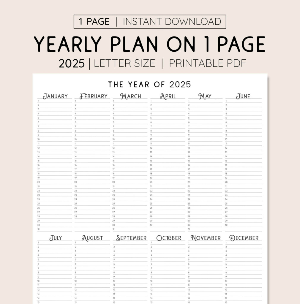 2025 Year At A Glance Calendar Free Printable For Your Planning Needs 