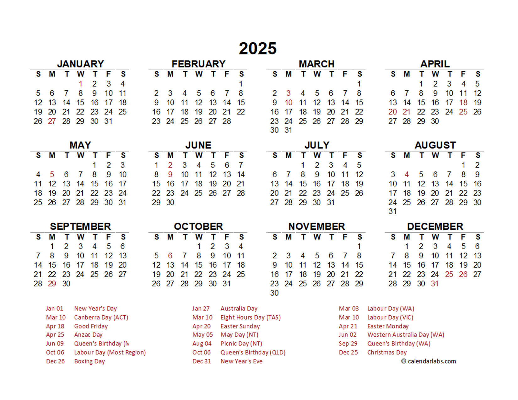 2025 Year At A Glance Calendar Printable Free Archie E Mason