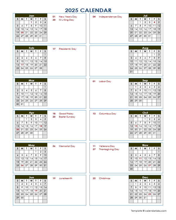 2025 Year Calendar At A Glance Printable Free Freddy Annelise