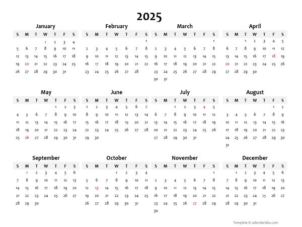 2025 Yearly Blank Calendar Template Free Printable Templates