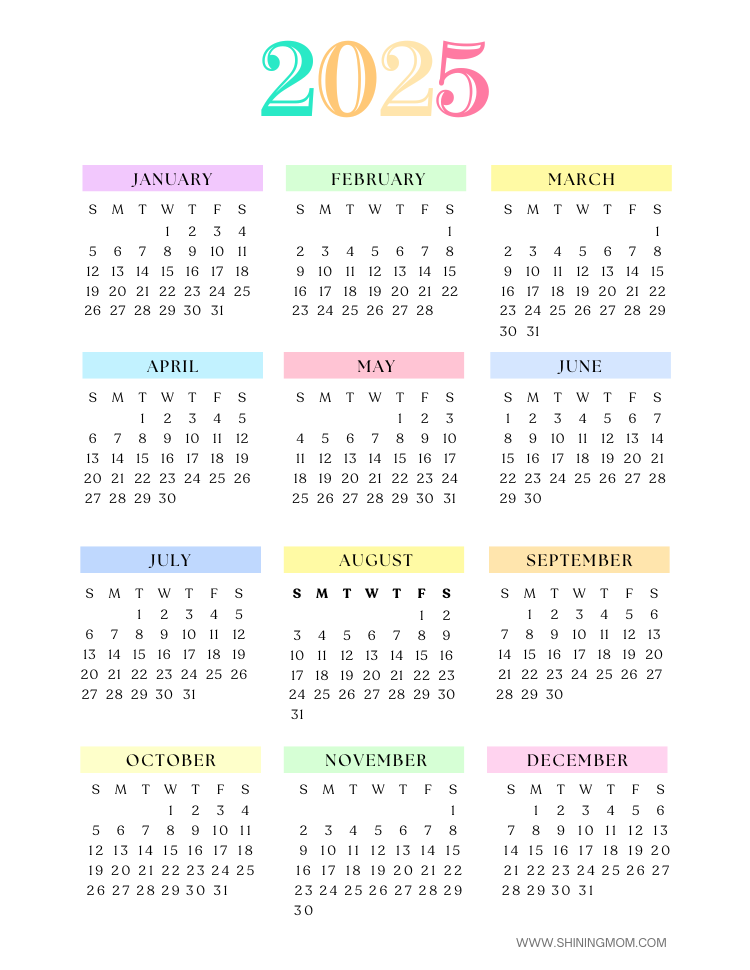 2025 Yearly Calendar Printables 30 Beautiful One Page Calendars 