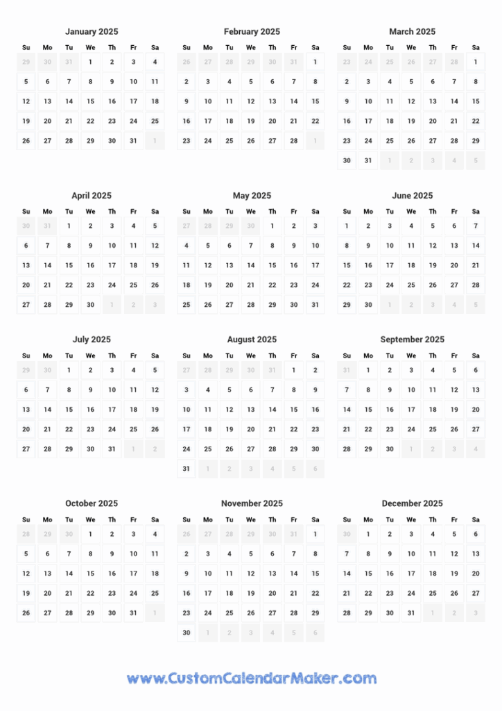2025 Yearly Calendar To Print For Free Printable Danyelle K Kopecky