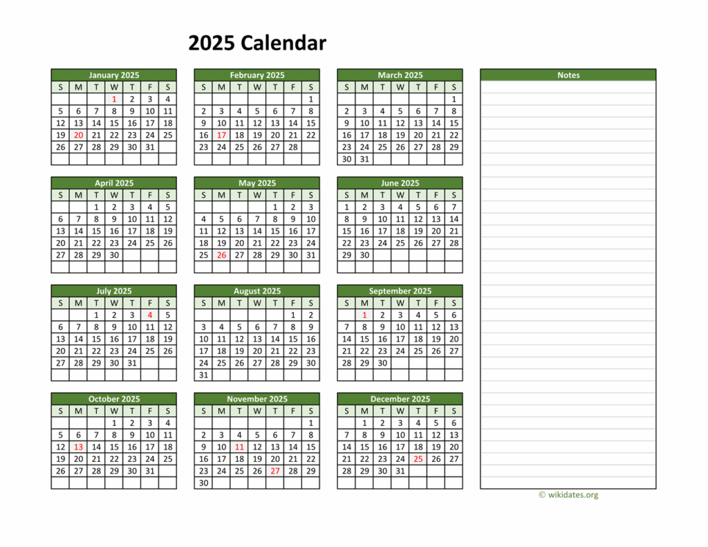 2025 Yearly Calendar With Notes Section 12 Jason B Little