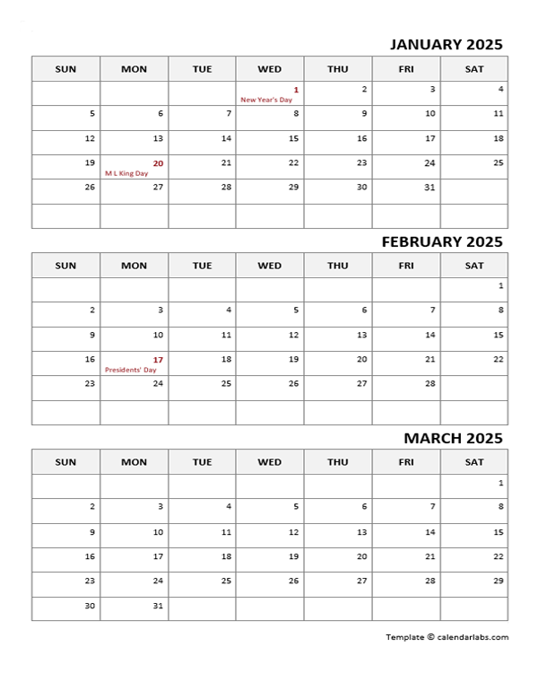 3 Month Calendar Jan 2025 Free Download Virginia W Sanders