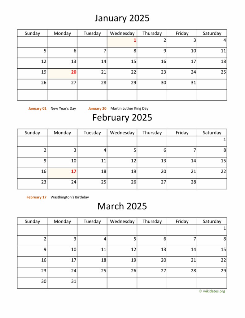 3 Month Calendar Printable 2025 Raymond A Adams