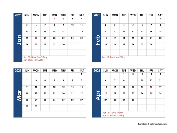 4 Month Calendar 2025 Printable Free Alma J Ravn