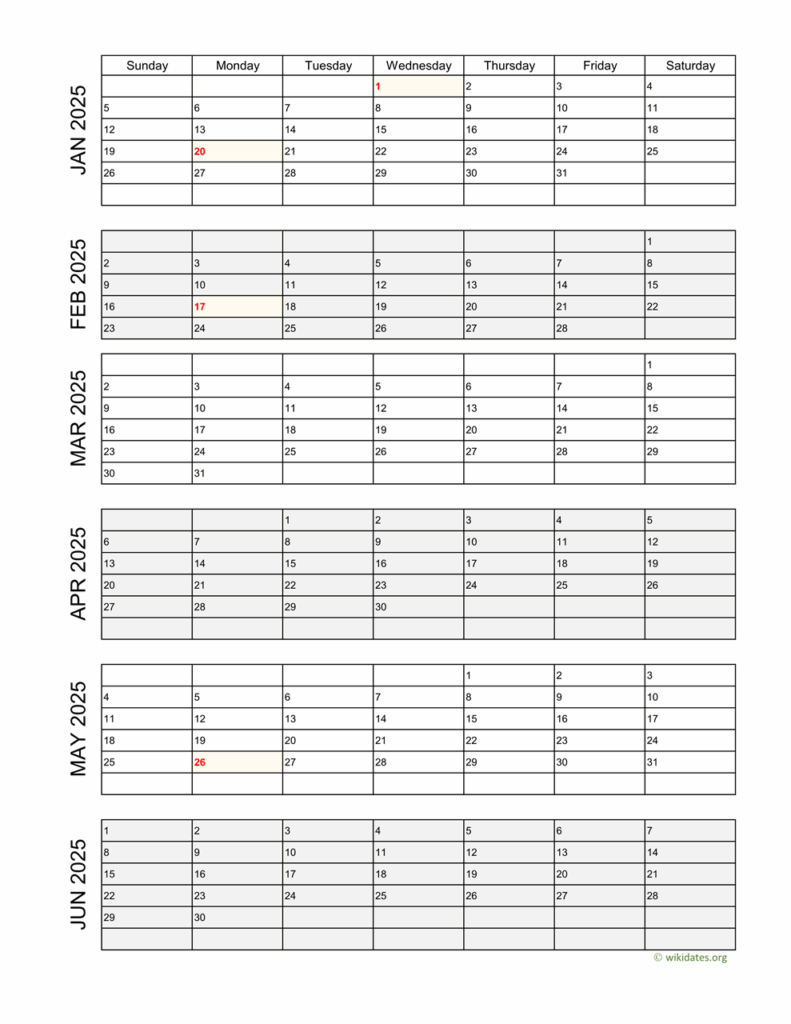 6 Month Calendar On One Page 2025 A Comprehensive Guide For Planning 