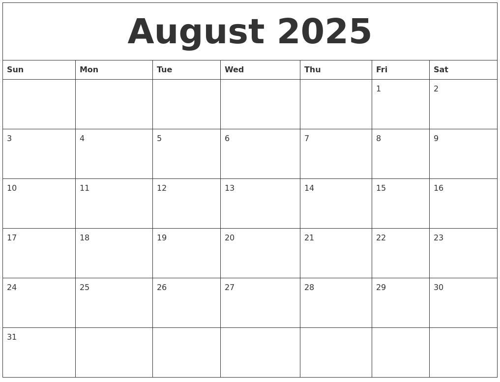 A Calendar Of August 2025 Xavier Barnes