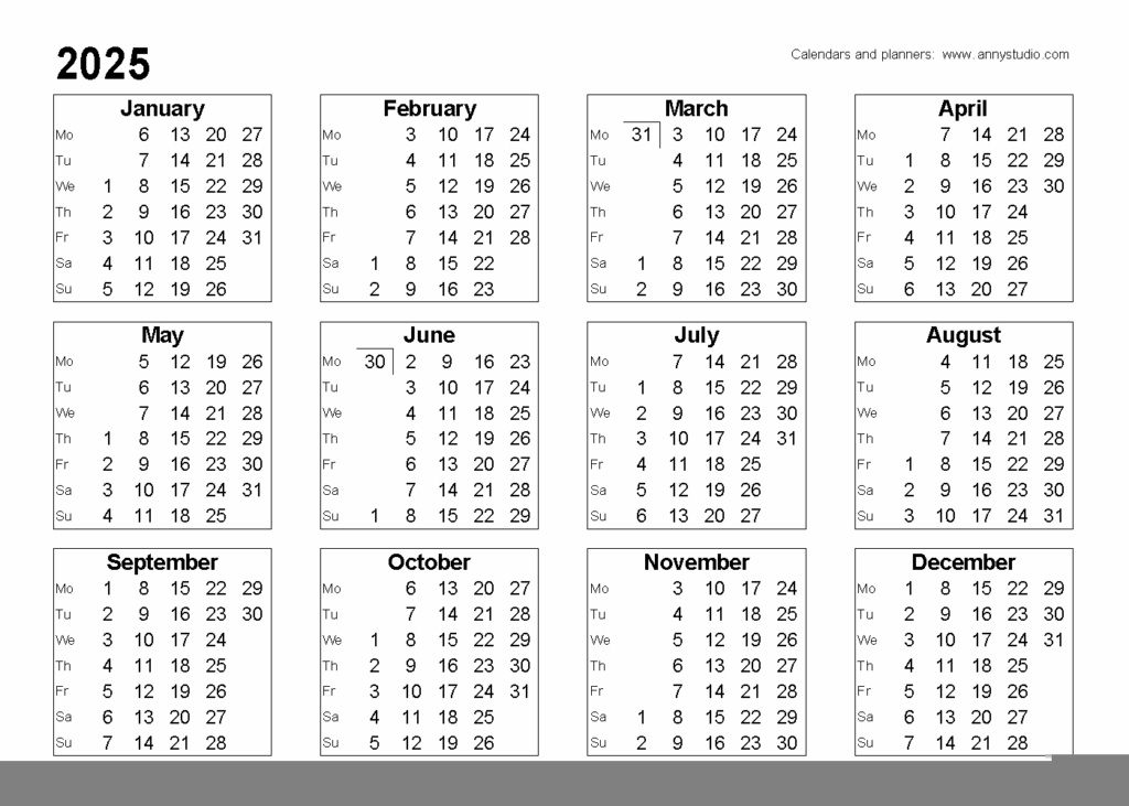 A3 Printable Calendar 2025