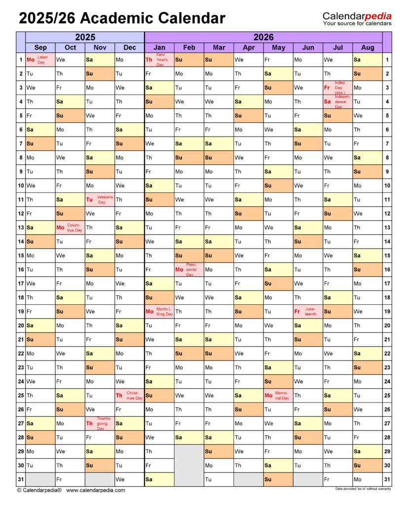 Academic Calendars 2025 2026 Free Printable PDF Templates Web Page
