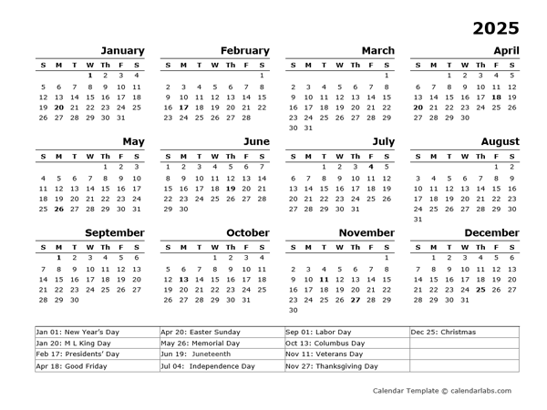 Annual Calendar 2025 With Holidays Listed Alma J Poulsen