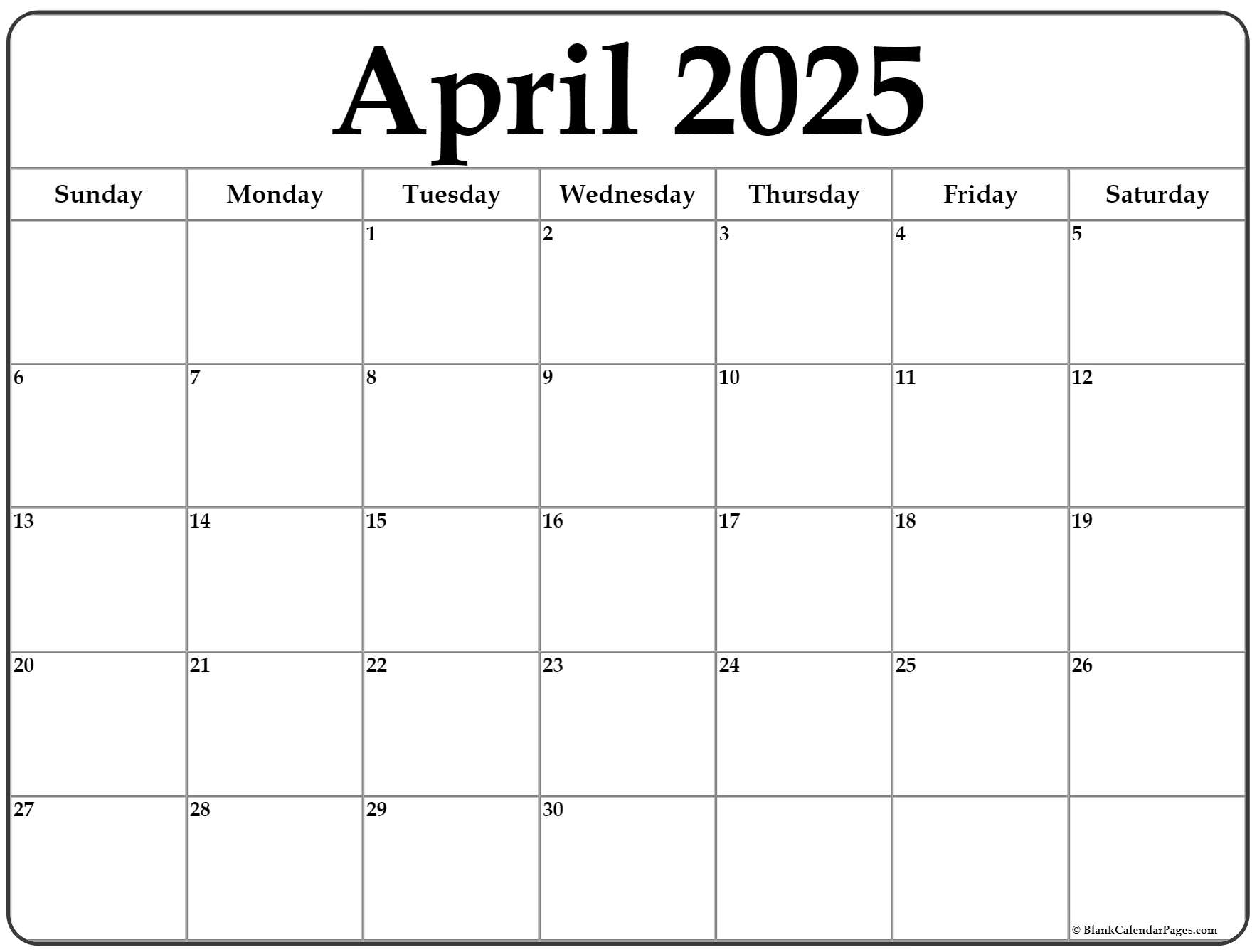 April 2025 Calendar Free Printable Calendars