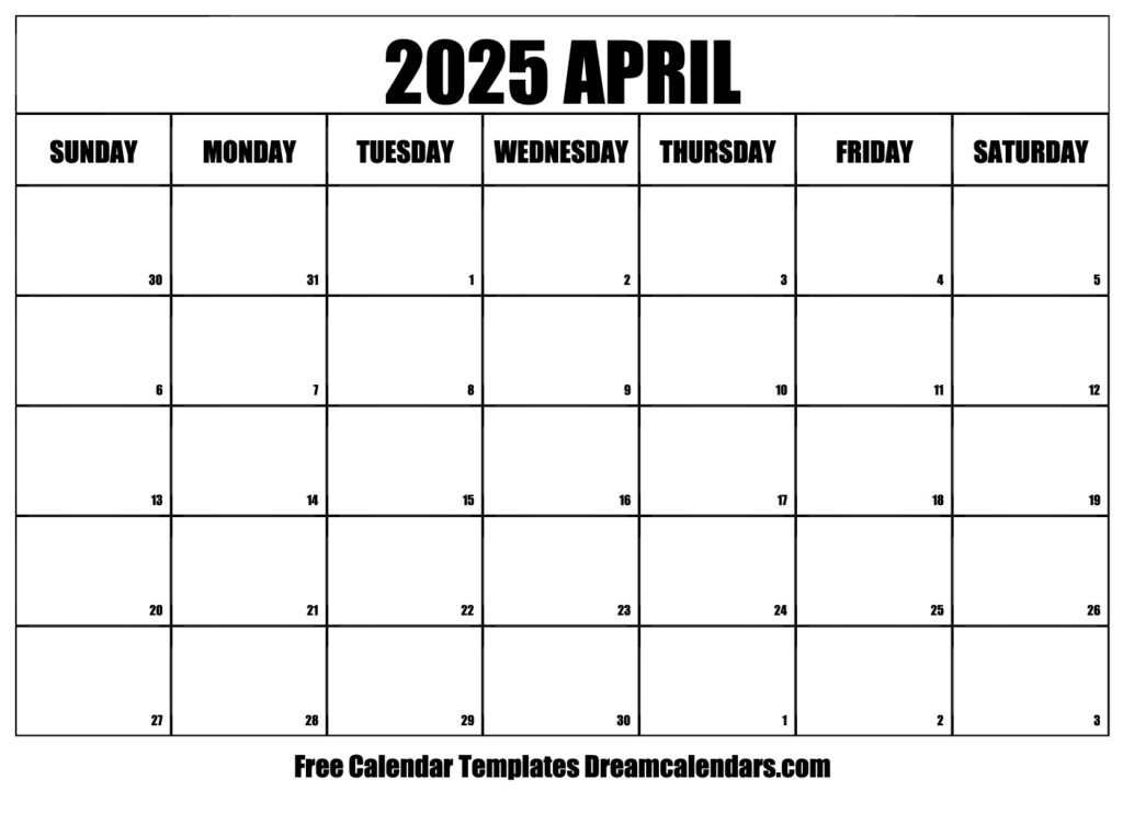 April 2025 Calendar Monthly Edward R Laney