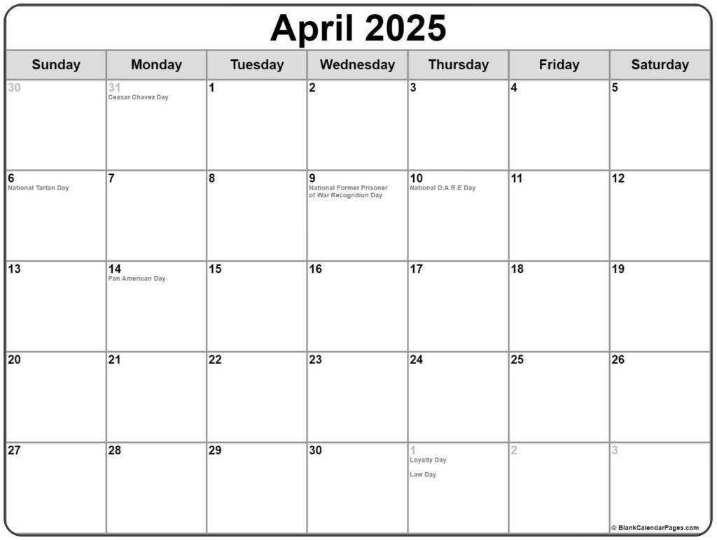 April 2025 Calendar Printable Free With Holidays Ava Sashenka