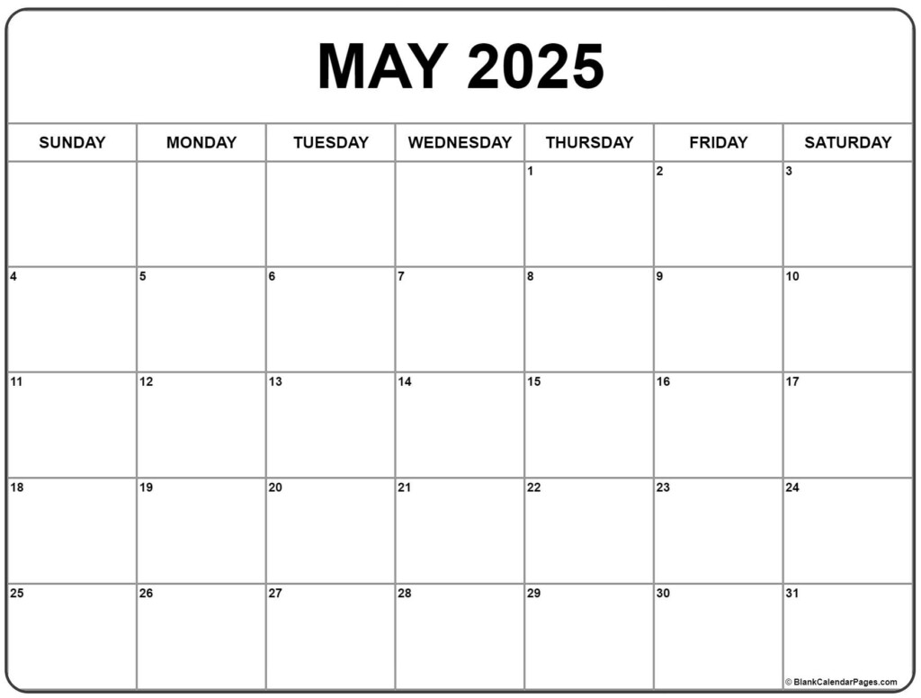 Blank Calendar May 2025 Printable Pdf Free Joseph C Oldham