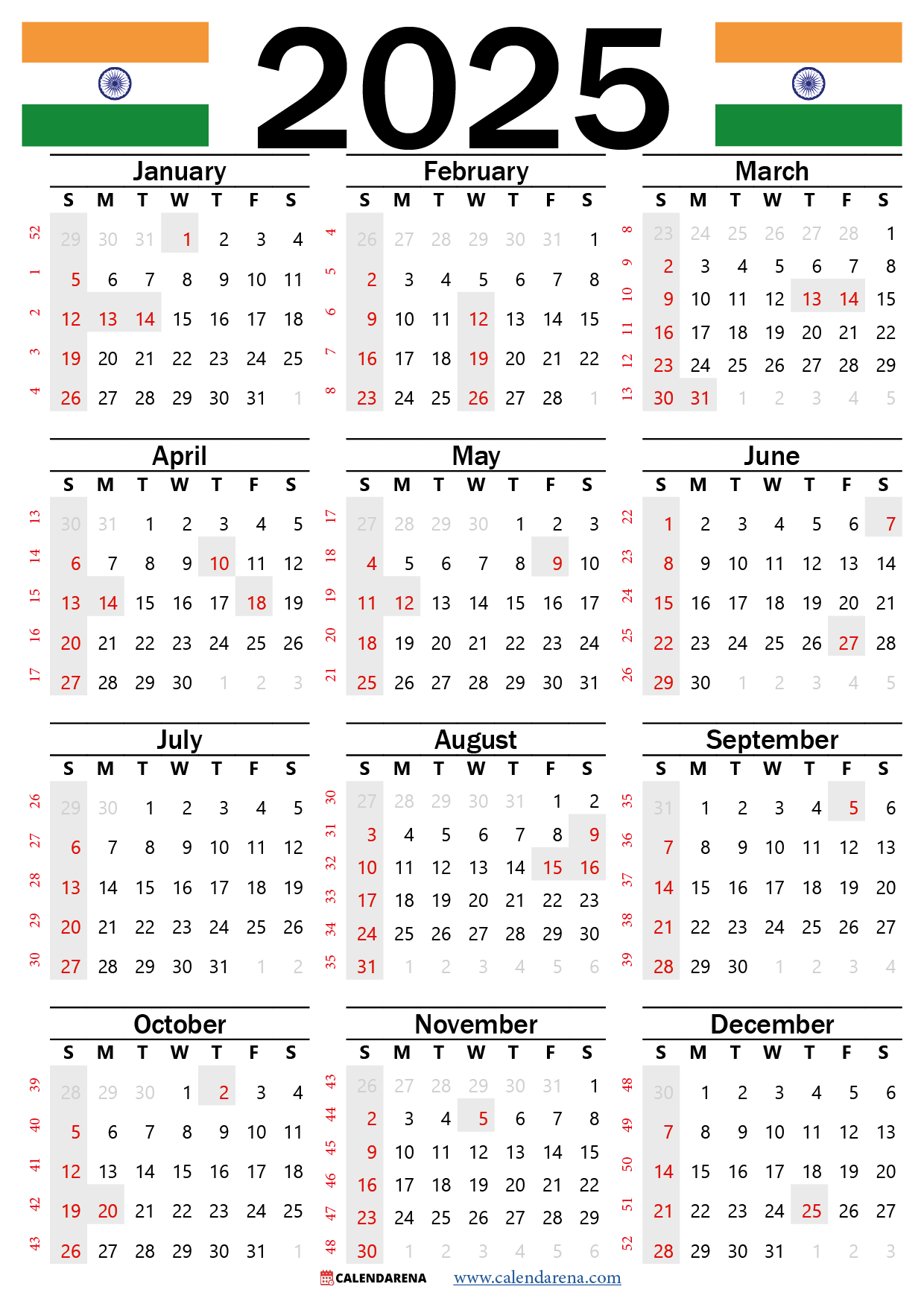Calendar 2025 With Holidays India Printable Lib Pattie