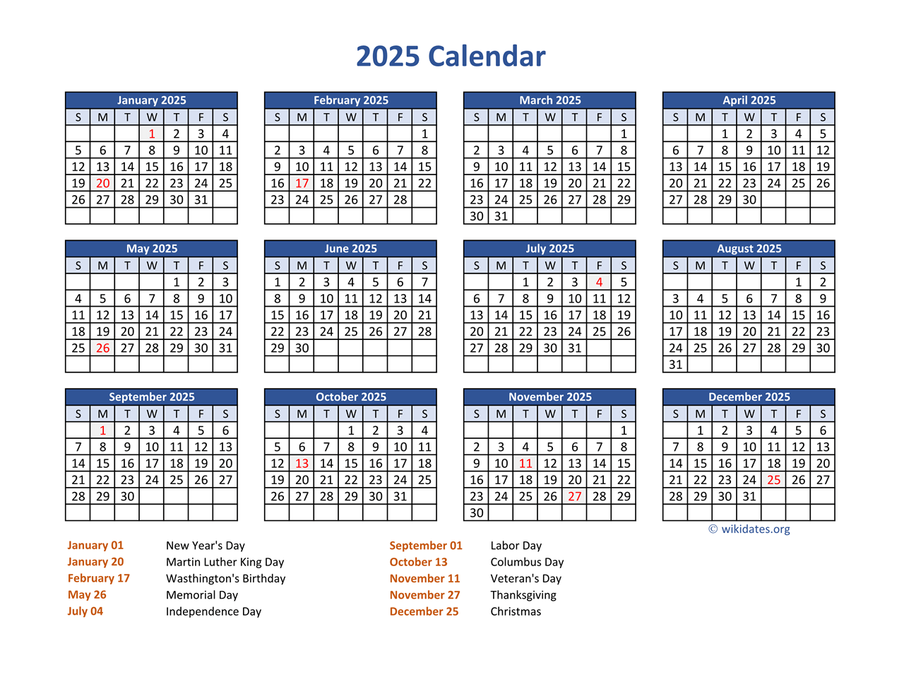 Calendar 2025 With National Holidays Alma D Klausen