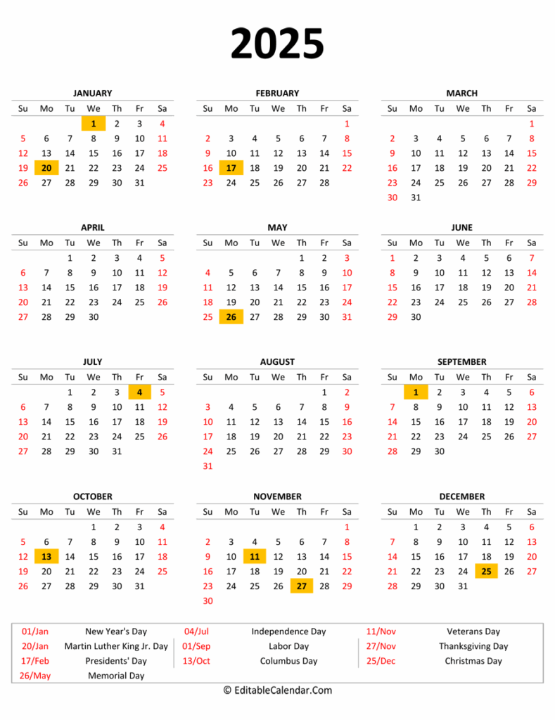 Calendar For 2025 Printable Free With Holidays Amanda O Mikkelsen