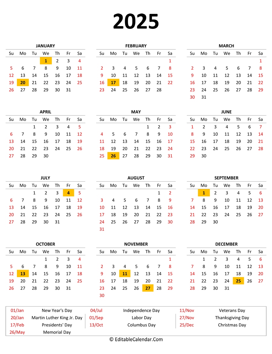 Calendar For 2025 Printable Free With Holidays Amanda O Mikkelsen