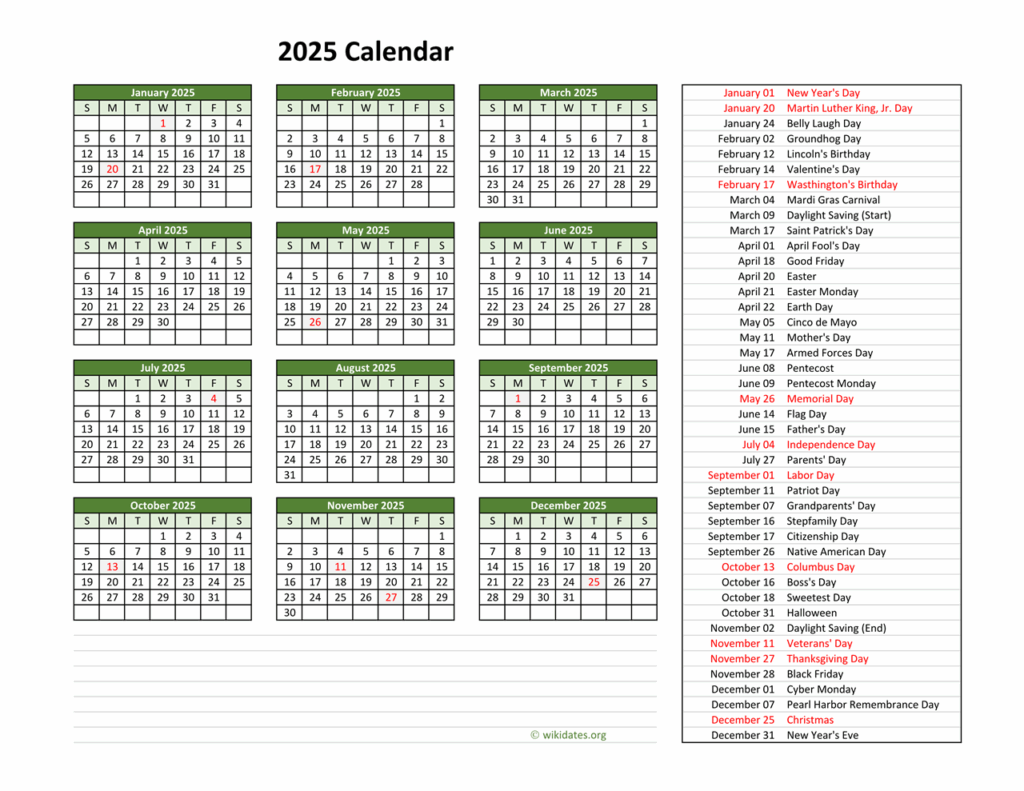 Calendar List Of Holidays 2025 Amalie A Overgaard