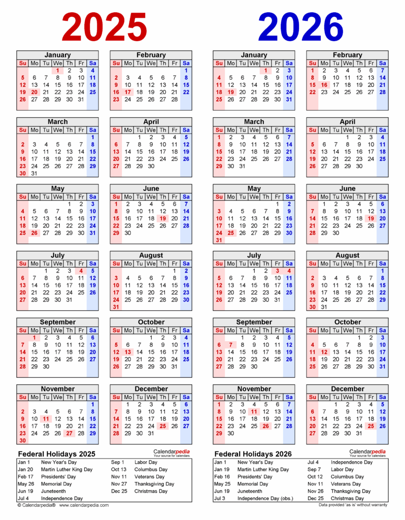 Calendar Of 2025 And 2026 Yuna Devries