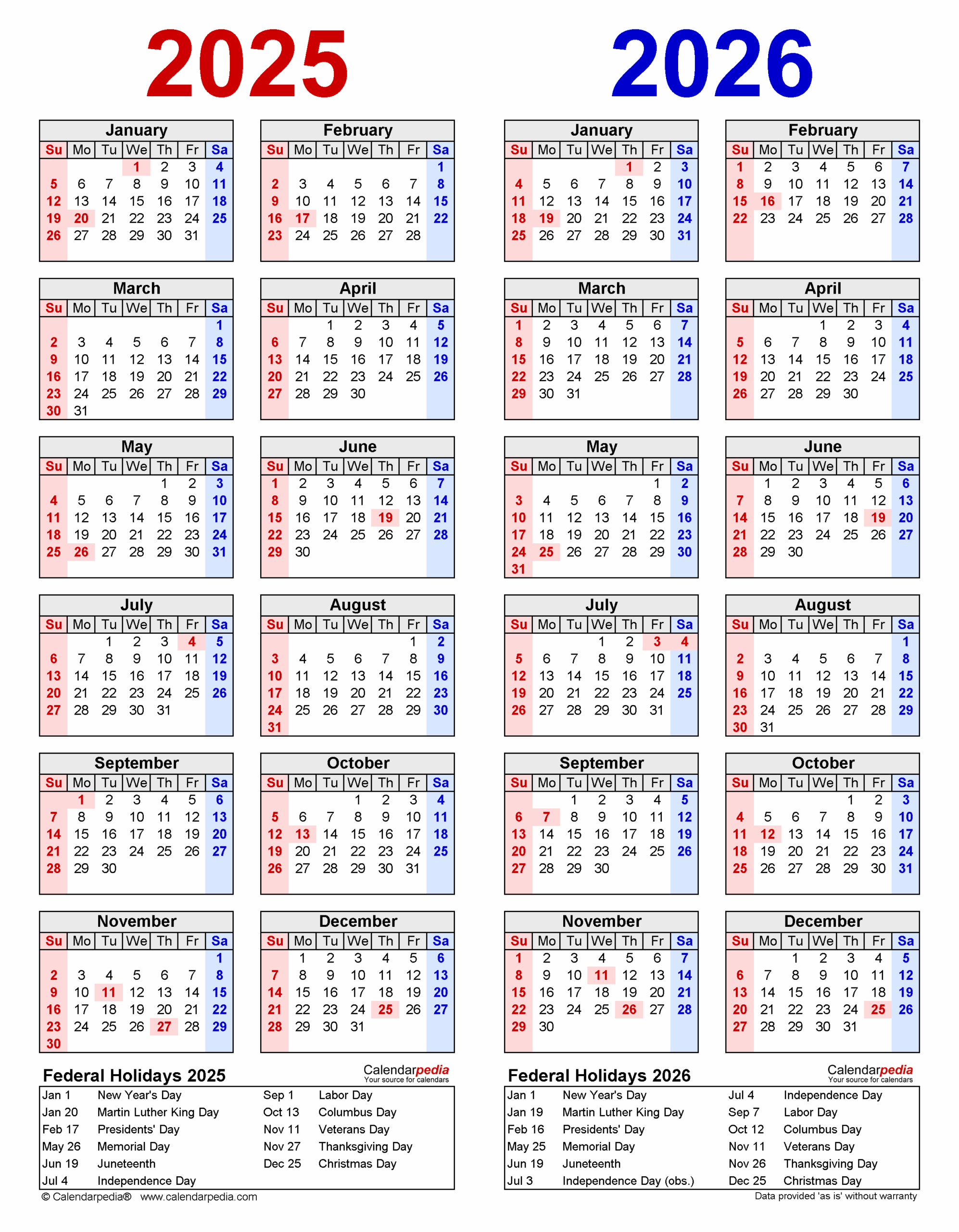 Calendar Of 2025 And 2026 Yuna Devries