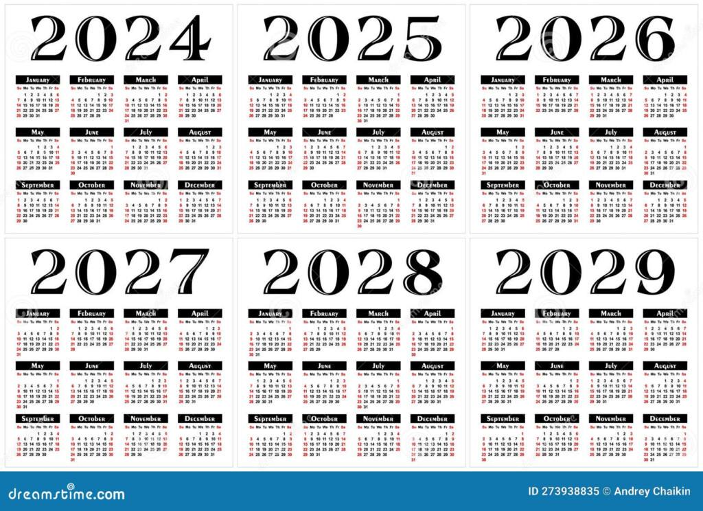 Calendar Templates For A Year 2024 2029 Stock Vector Illustration 