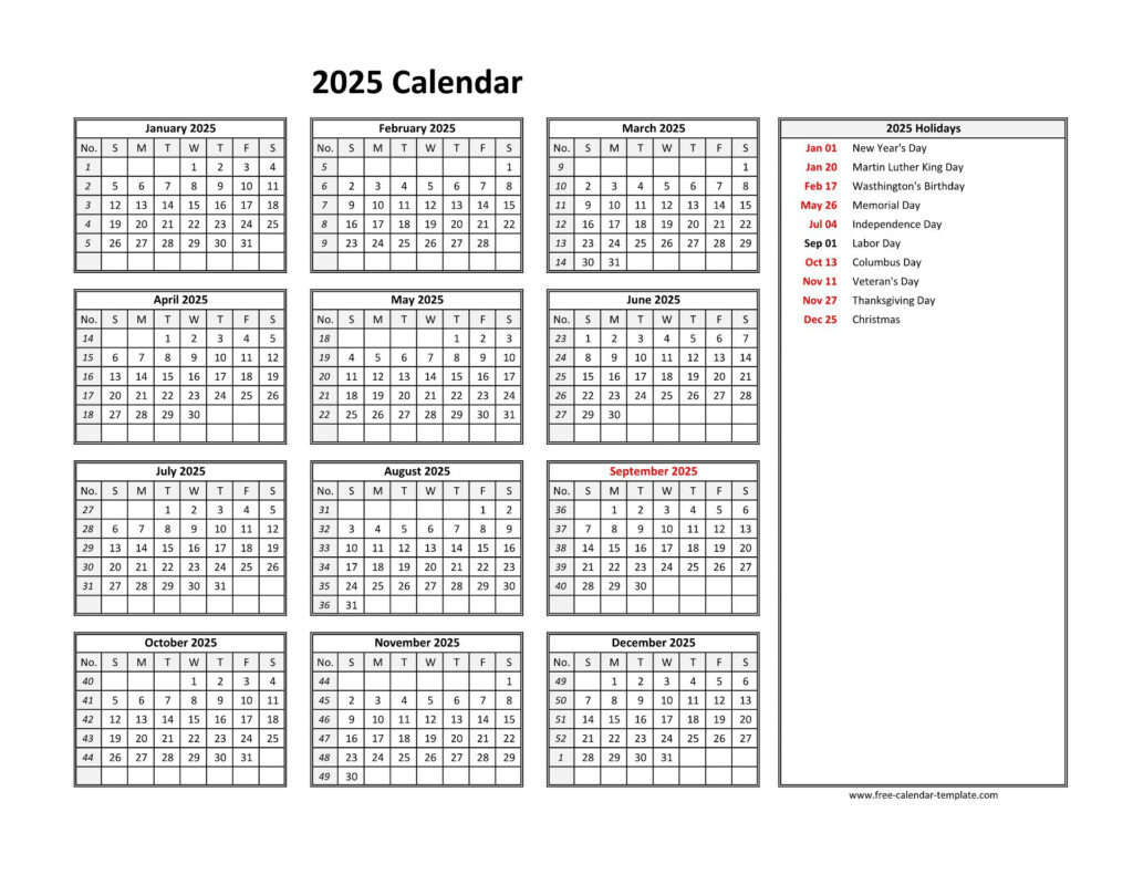 Calendar With Holidays 2025 Printable Free Word Document Abellona N 