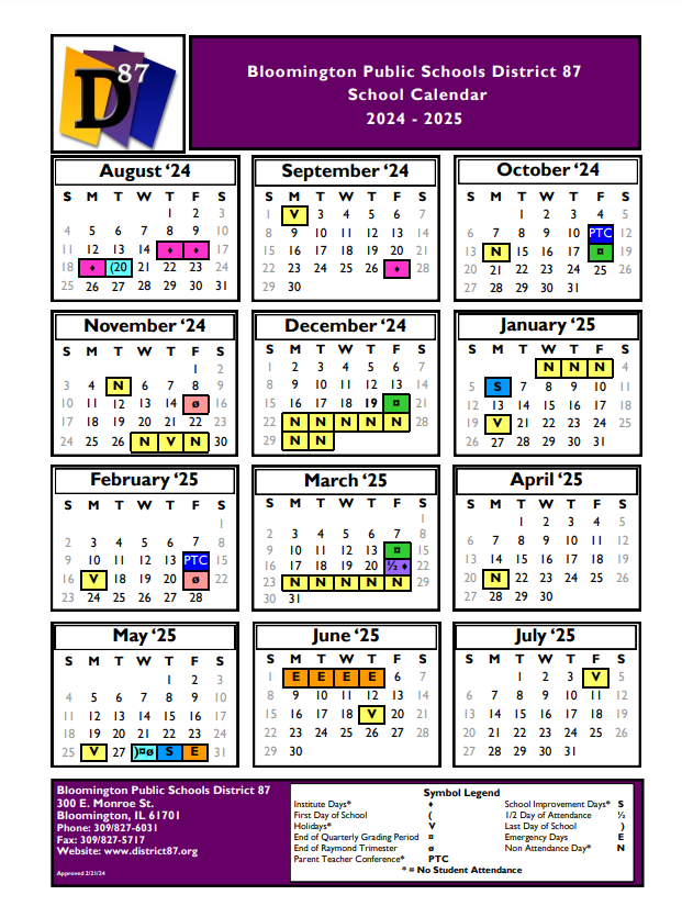 Calendars Bloomington Public Schools District 87