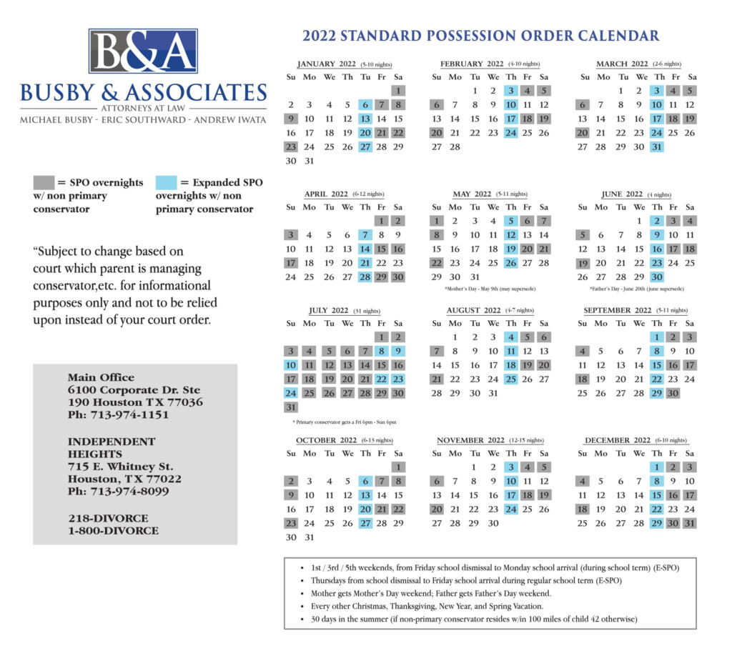 Custody Calendar 2025 Texas Annice Rozanne
