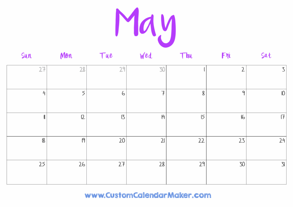 Cute Calendar Template May 2025 Printable Alya Zoe