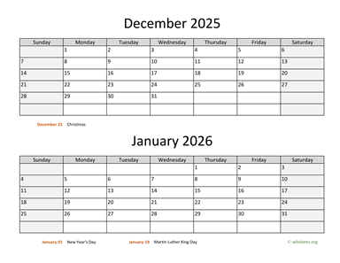 December 2025 And January 2026 Calendar WikiDates