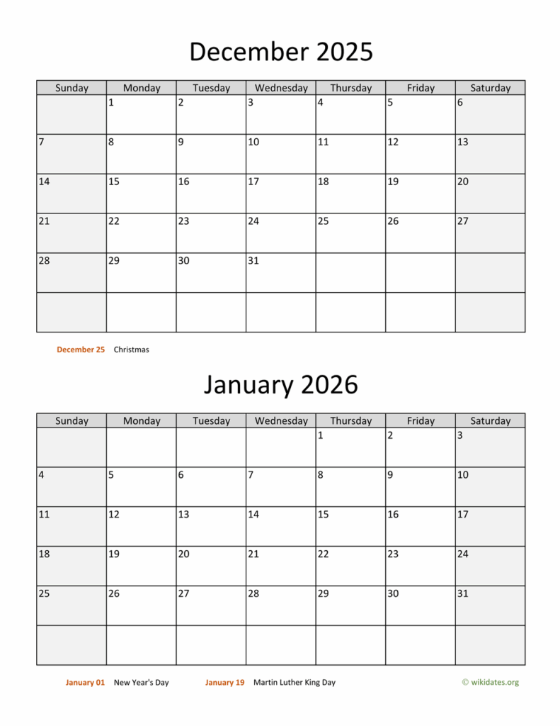 Editable Calendar December 2025 And January 2025 Calendar With Holidays 