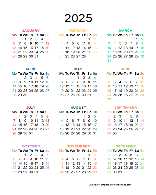 Excel Calendar Template 2025 Download Printable Edward B Brown