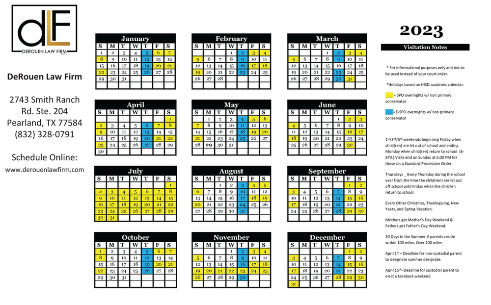 Expanded Visitation Texas Calendar 2025 Quade Vacumm