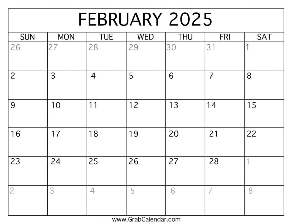 February 2025 Calendar Blank Calendar Pages Printable 2025 Clara A 