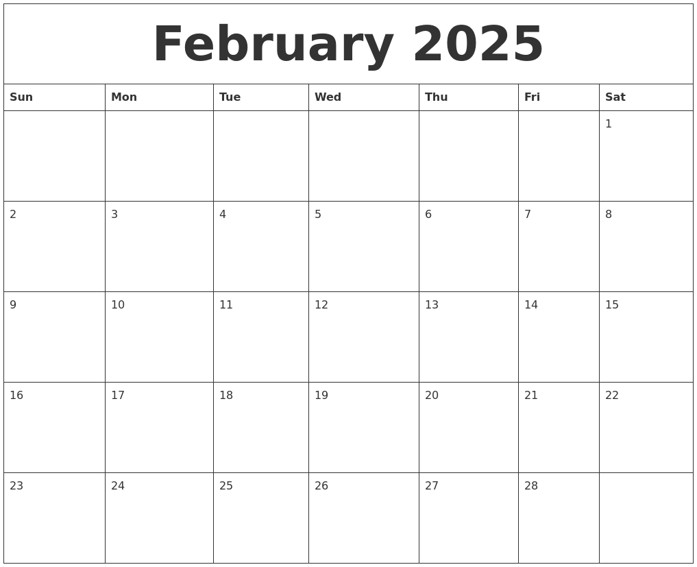 February 2025 Calendar Word Printable Free Alma J Lorenzen