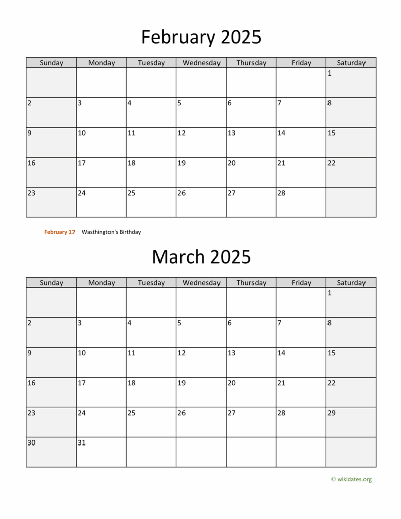February And March 2025 Calendar Printable Michelle B Burgos
