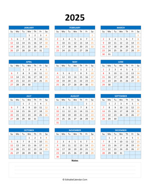 Fillable Calendar 2025 With With Notes