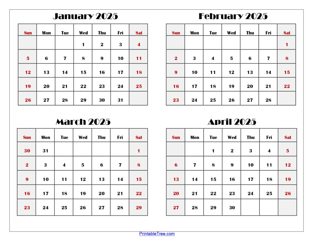 Four Month Calendars 2024 And 2025 Printable PDF 4 Months Calendar One 