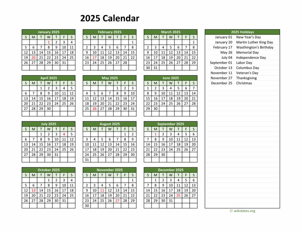 Free 2025 Calendar Printable With Holidays Yara Carter